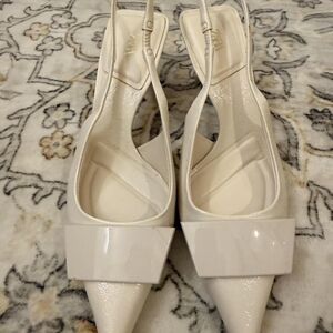 Zara Cream and White Patent Leather Pointed Toe Slingback Heels